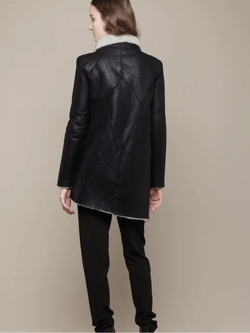 Helmut Lang Brown Shearling-Trim Asymmetrical Jacket - Women - Picture 15 of 16